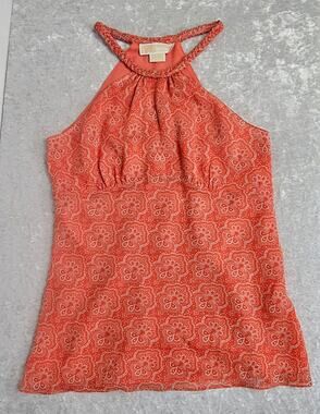 Michael Kors Womens Peach & Tan Silk Halter Top-Size 6